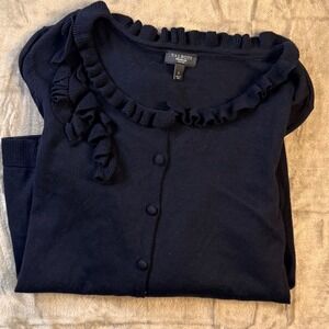 Talbots Petites Silk/Cotton Ruffle Cardigan Sweater S Feminine Coquette Girly